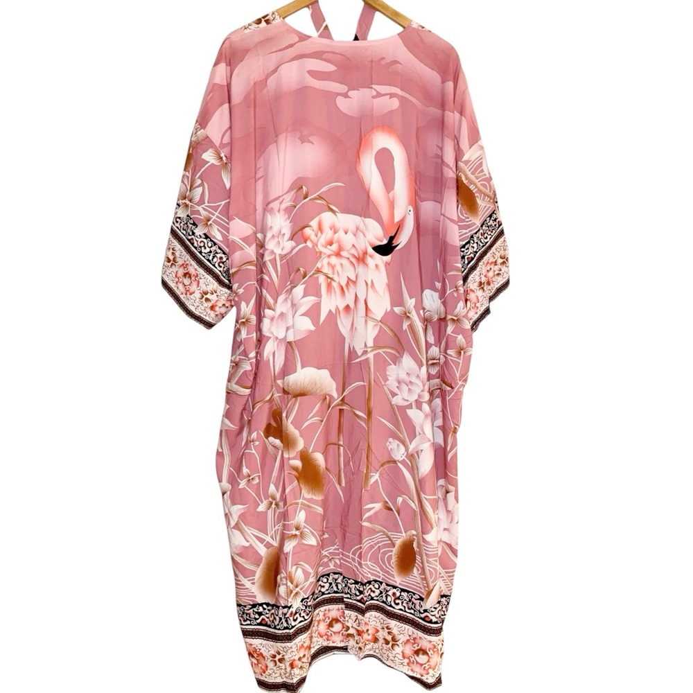 🦩🌴 Pink Flamingo Floral Kimono Swim Coverup ~ Brand New - Picture 8 of 17